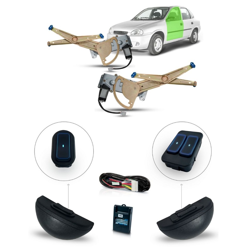 Kit Vidro Eletrico Corsa Classic 4p Dianteira Ultraled Azul