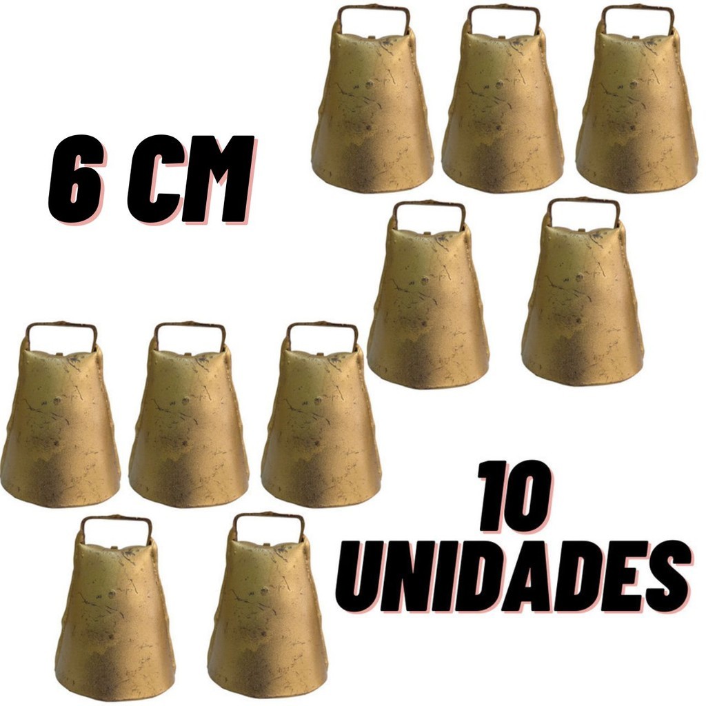 kit 10 Sino 6cm de metal pequeno Cincerro para Cabras Bode Cabritos Bezerros Garrotes Boi Vaca