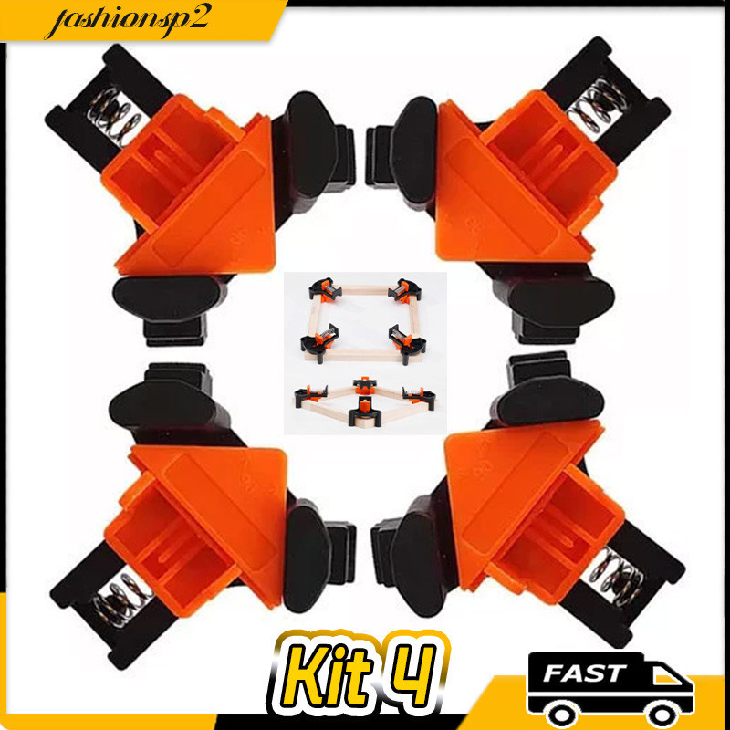 Kit 4 Grampos De Canto Aperto  Sargento Angular De Canto 90 Graus Grampo Para Cantoneira Marcenaria De Aperto Rápido