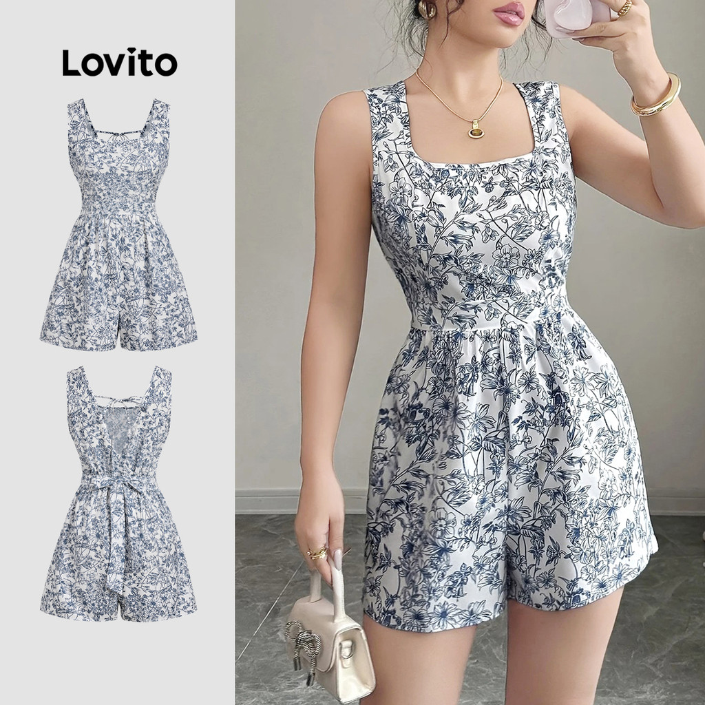 Lovito Macacão Casual Laço Nas Costas com Fenda Macio e Confortável para Primavera/verão para Mulheres L138ED214 em Oferta na Shopee