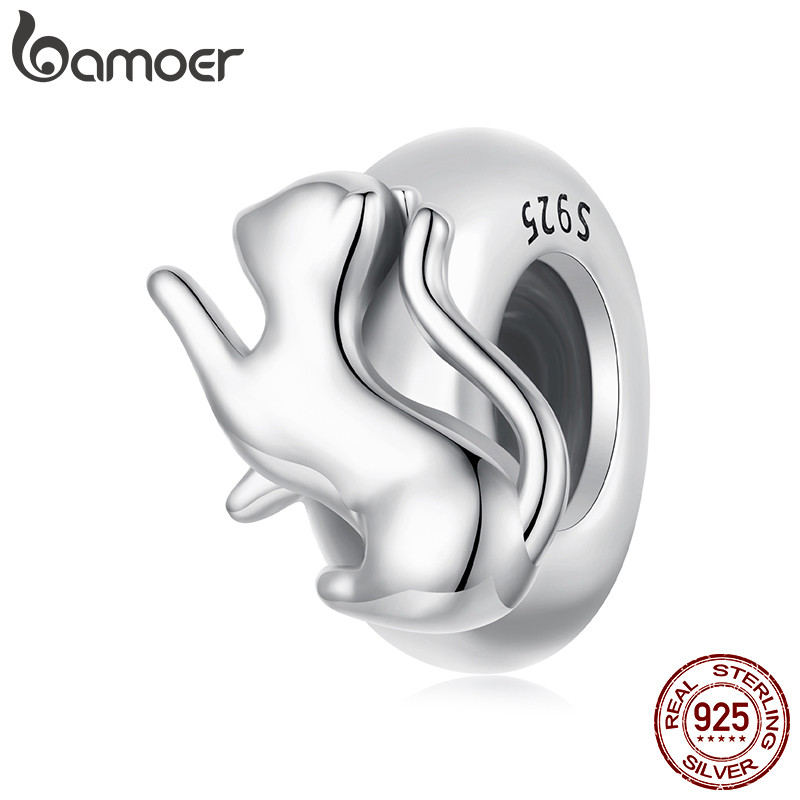 Bamoer Original 925 Prata Esterlina Pingente Gato Silicone Espaçador Grânulo DIY Para Pulseira