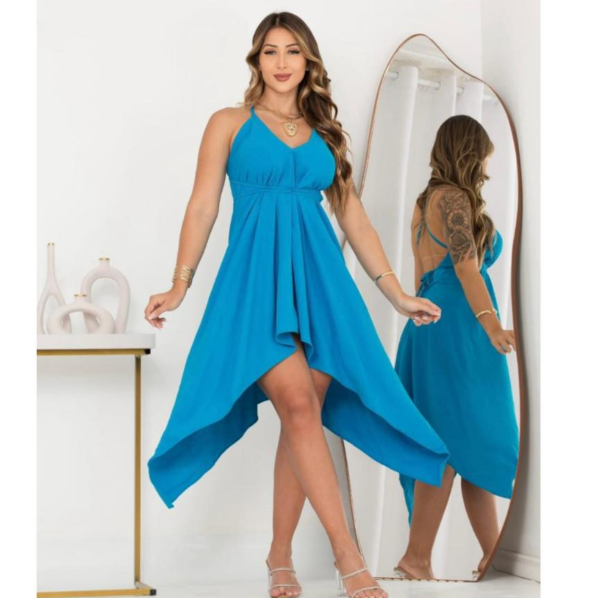 Vestido Envelope Feminino Alcinha Costa Nua Soltinho Varias Amarrações