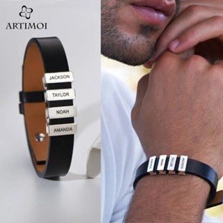 ARTIMOI Nomes Personalizados Homens Couro Ajustável Pulseira De Contas De Aço Inoxidável Presente De Dia Dos Pais em Oferta na Shopee