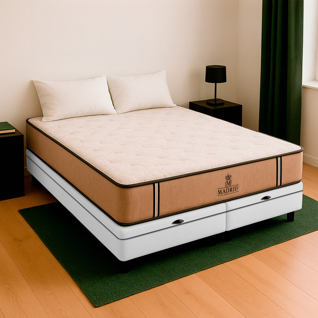 Cama Box Baú Queen Branco E Colchão Madrid Molas Vstore