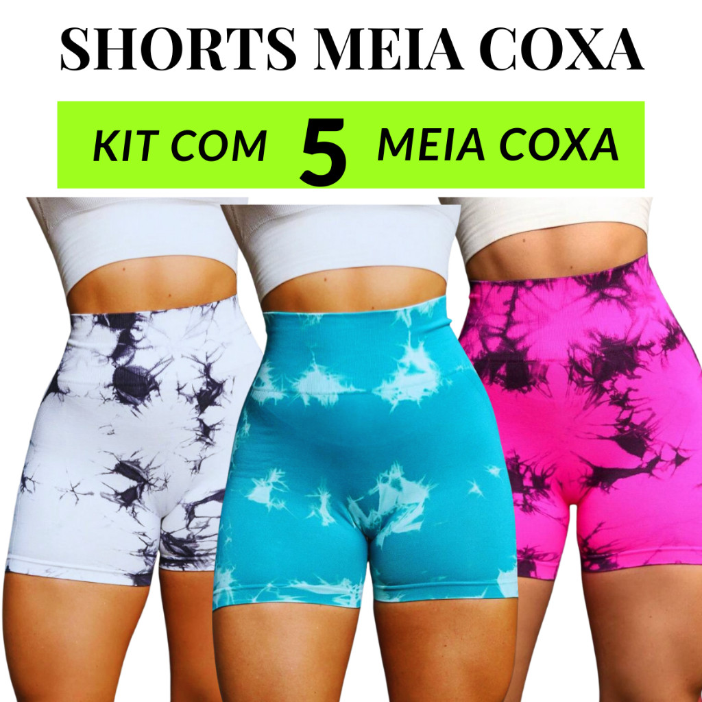 KIT 5 Shorts Feminino academia Malhar meia coxa Bermuda Feminina Suplex Cintura alta