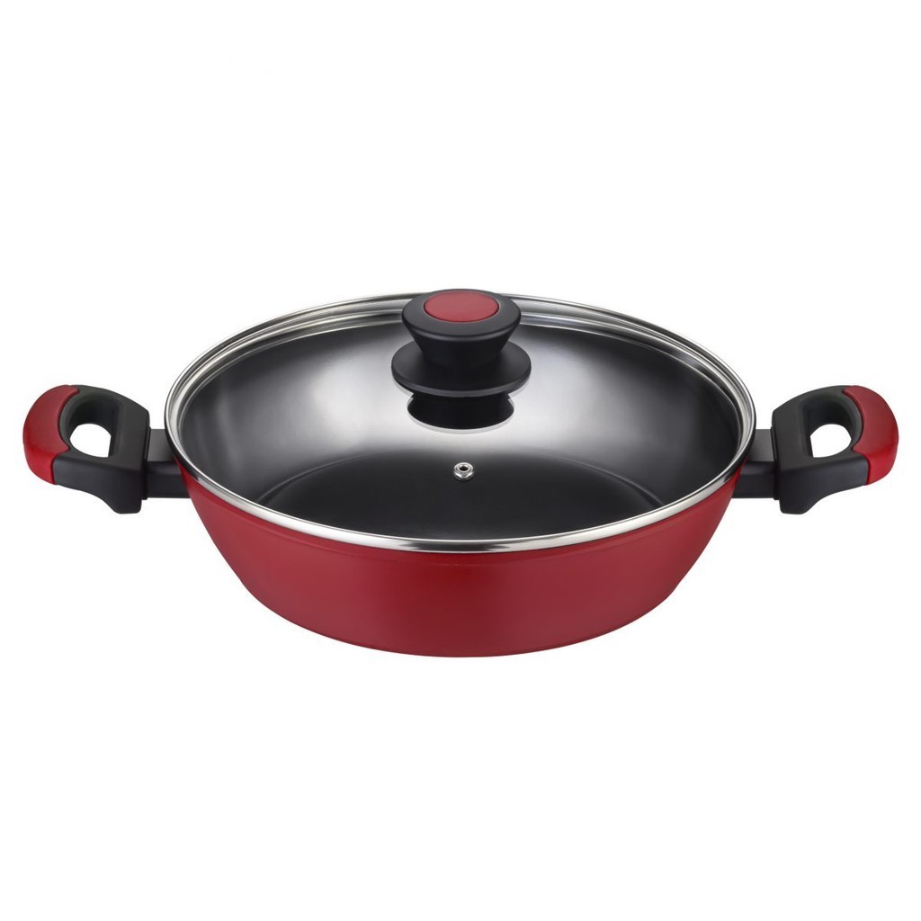 Panela Caçarola Rasa 28cm Antiaderente Revestimento Cerâmico Fundo Indução Vermelho Oxford