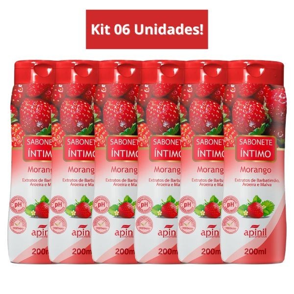 Kit 06 Unidades Sabonete Íntimo MORANGO 200mL APINIL