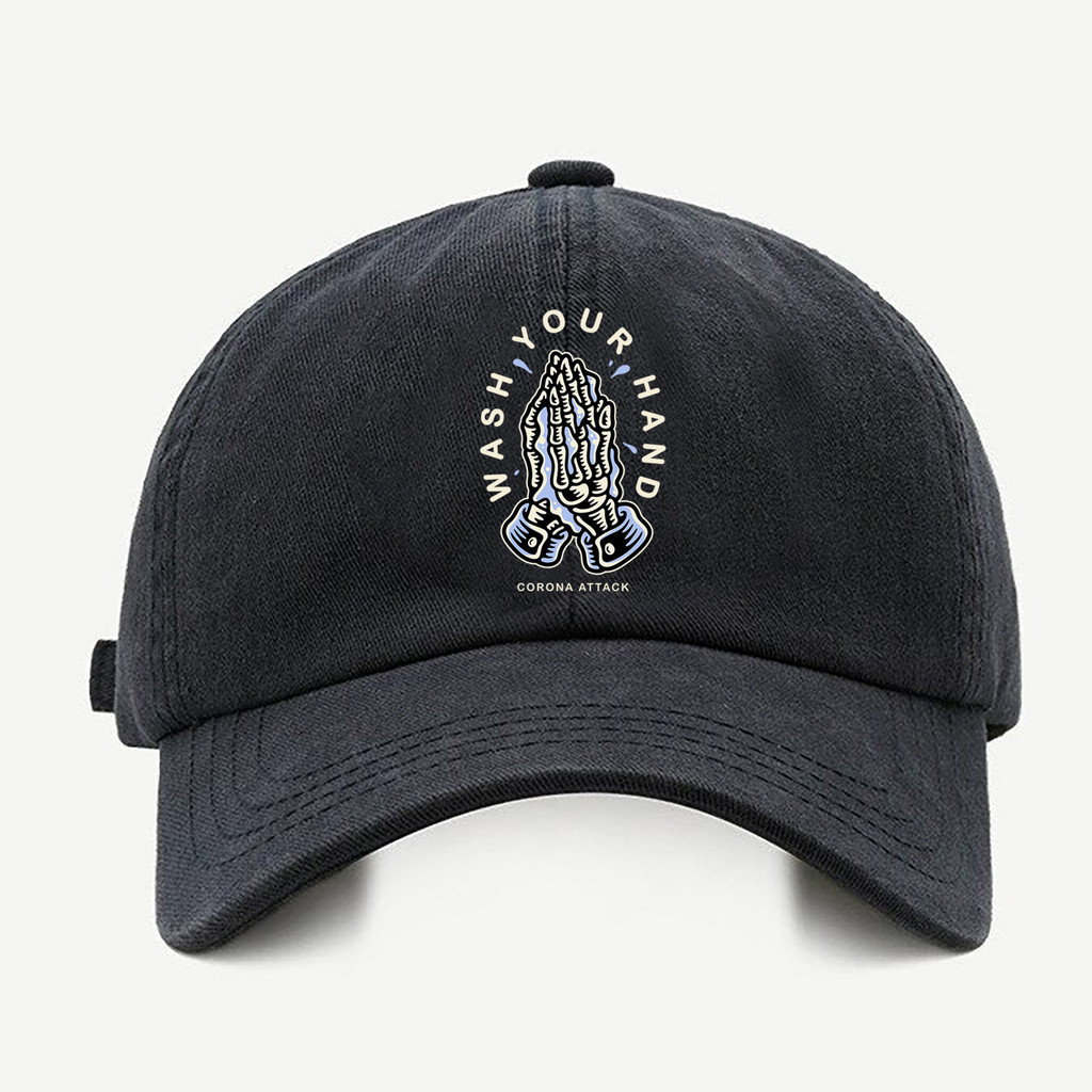 Bone baseball masculino preto Wash Your handCom regualgem cores bege e branco