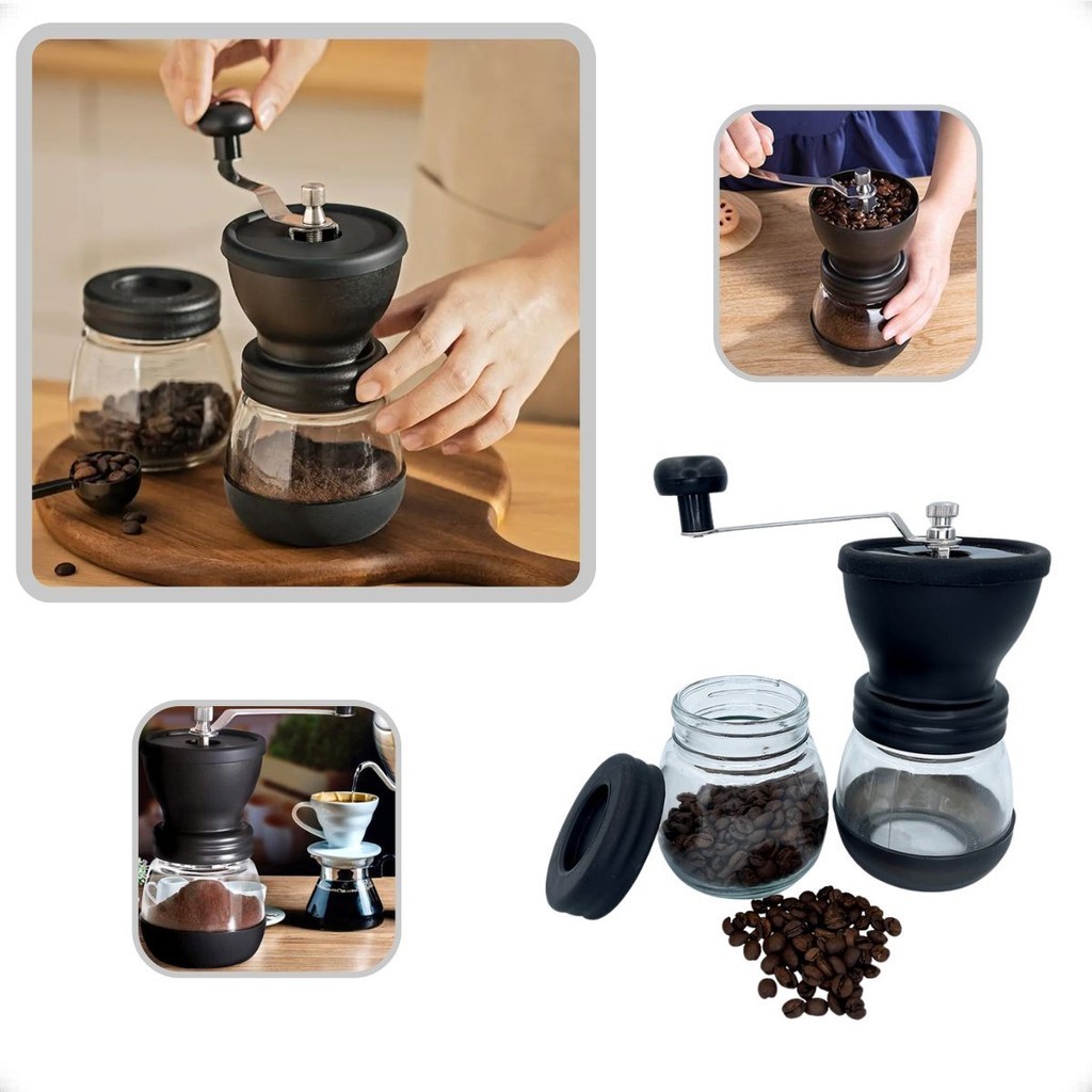 Mini Moedor Café Manual Triturador Grãos Vidro Cozinha Maquina Cafezinho Moderno Moido Prático Vidro Pote Reservatório