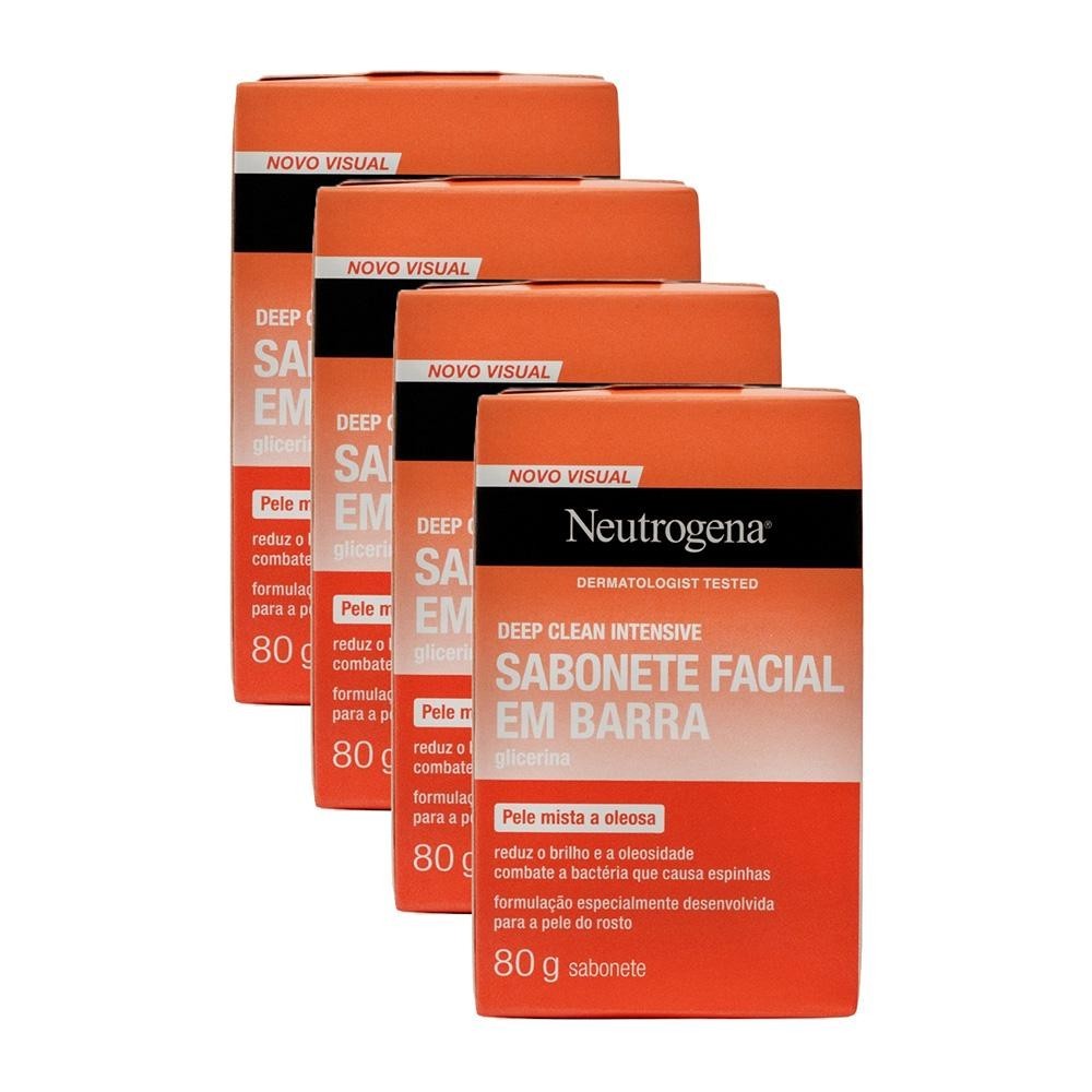 Kit com 4 Sabonetes Facial Neutrogena Deep Clean 80g em Oferta na Shopee