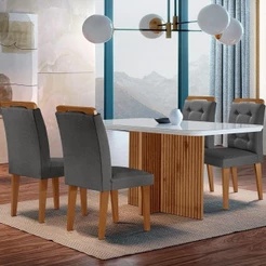 Sala De Jantar Mesa Olímpia 120cm Mdf Vidro 4 Cadeiras