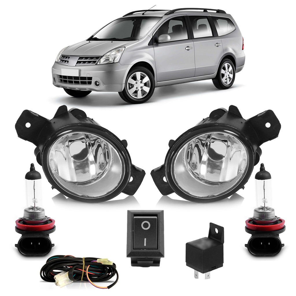 Kit Farol Milha Auxiliar Completo + Par Lâmpada H8 Livina 2009 2010 2011 2012 2013 2014