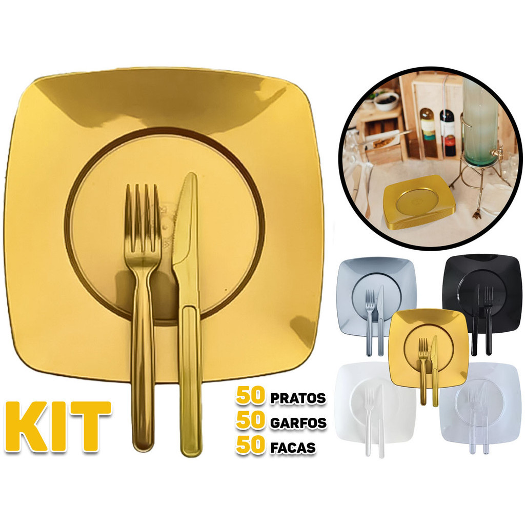 Kit Festa Churrasco Refeição C/ 50 Pratos + 50 Talheres Acrílico Reforçado Qualidade Descartáveis em Oferta na Shopee