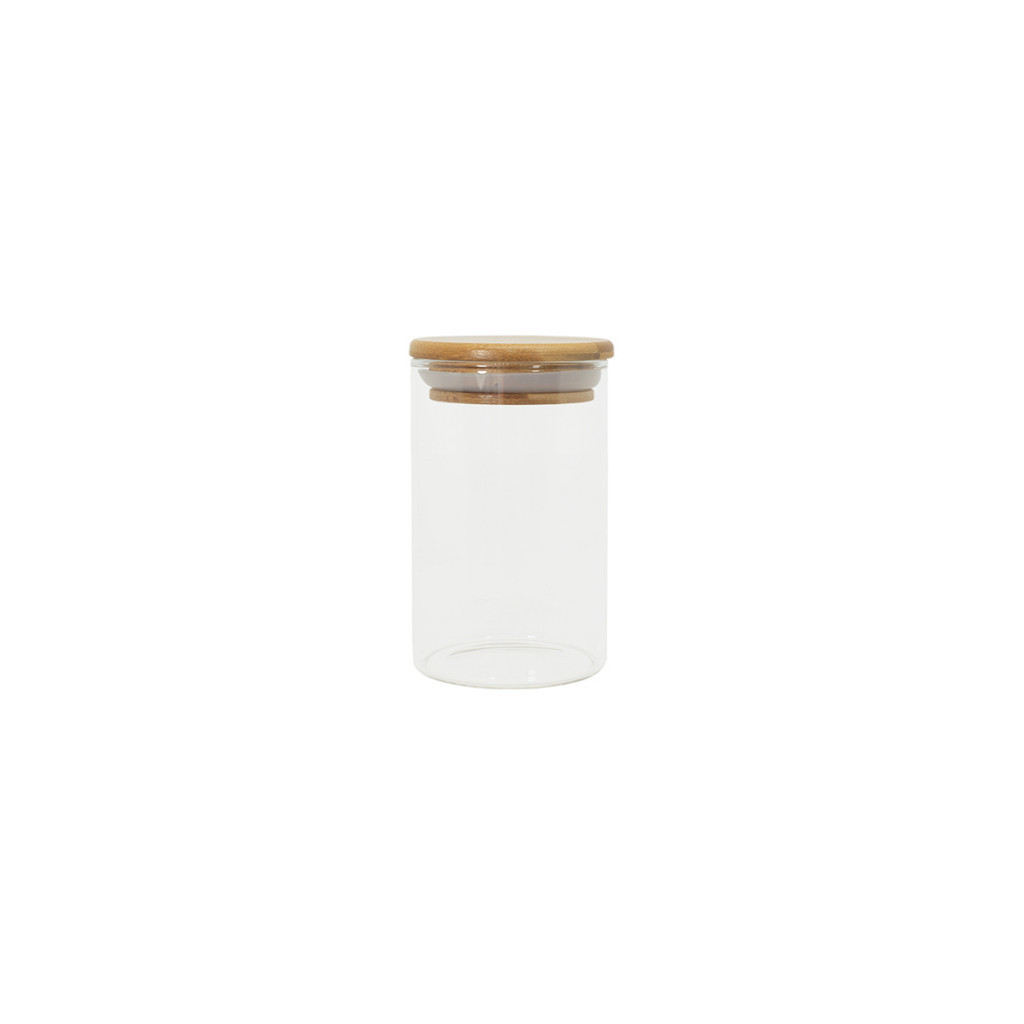 Pote Hermético de Vidro 250ml com Tampa de Bambu Porta Mantimentos Redondo Oikos