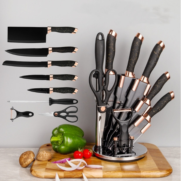 Jogo De Facas 9 Peças Faqueiro Com Suporte Cepo em Aço Inox