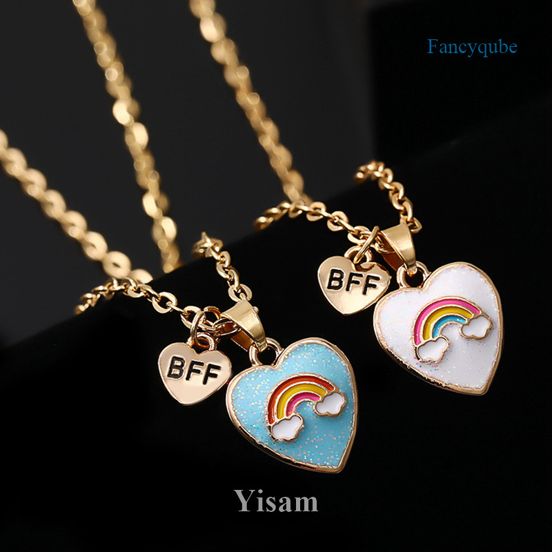 Yisam Fashion Sequin Stitching Heart Broken Best Friends Necklace Pendant Chain Necklaces BFF Amizade Jóias Presentes