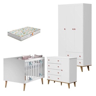 Quarto De Bebê Fernanda 3 Portas Com Berço Ludmila Branco Acetinado Bétula E Colchão Gazin Baby em Oferta na Shopee