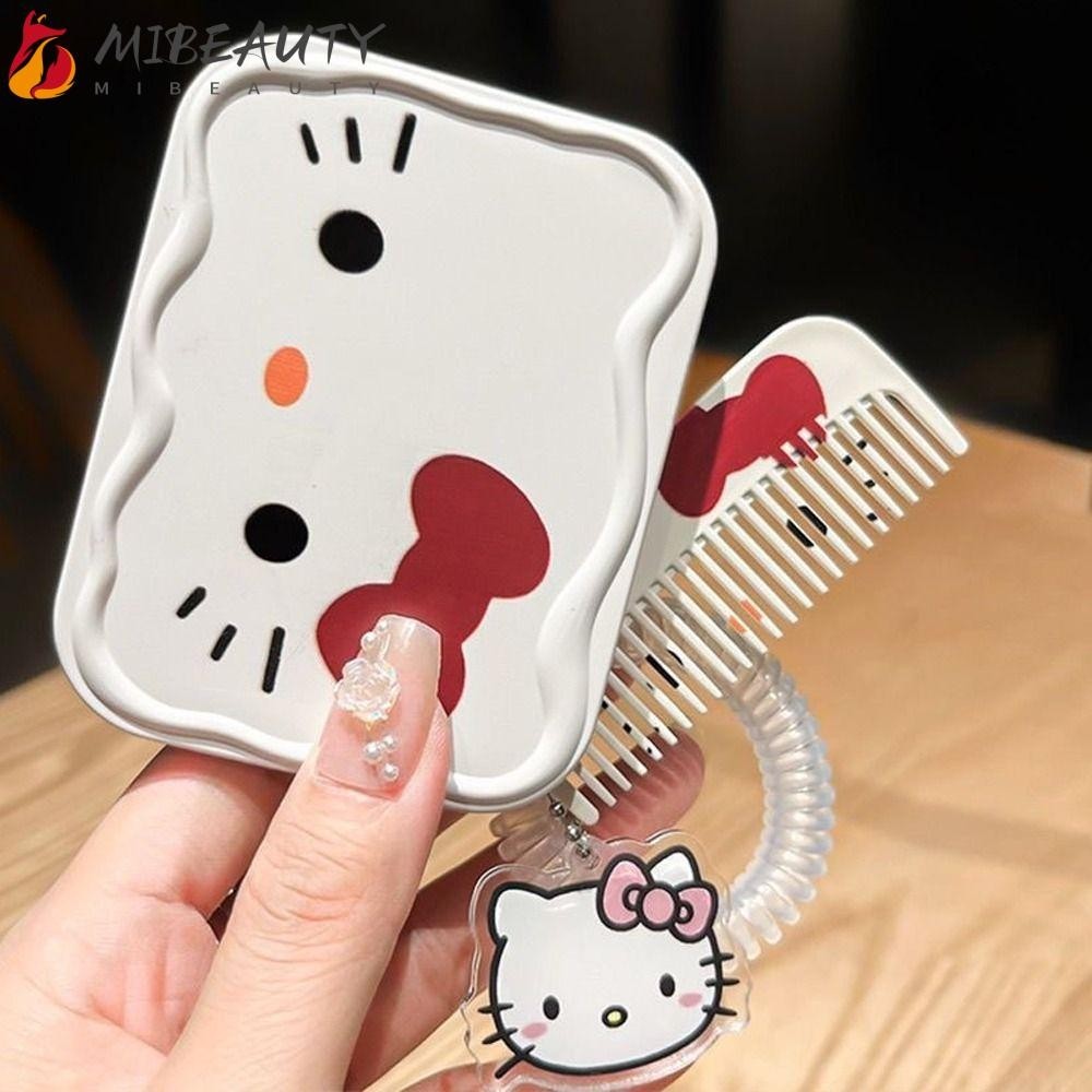 MIBEAUTY Hello Kitty Espelho Dobrável Para Gatos , Espelhos De Mão De Desenho Animado , Portáteis Com Mini Pente De Vestido Quadrado De Alta Definição