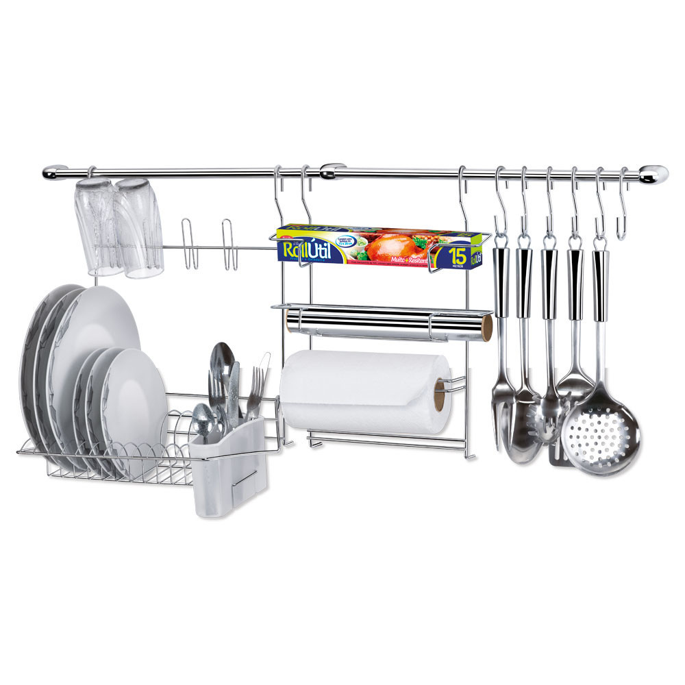 Kit Cozinha Suspensa Cook Home 9 Com Porta Rolos Talher Escorredor Arthi em Oferta na Shopee