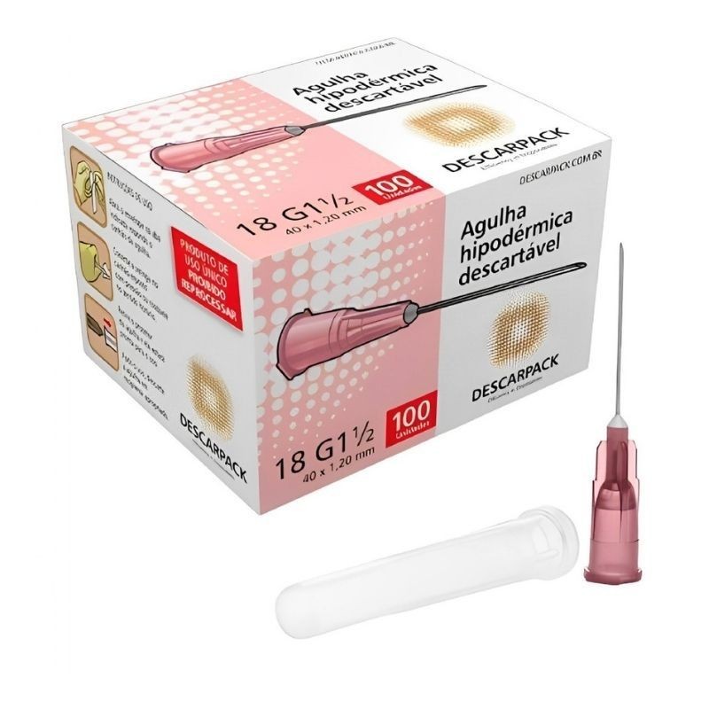 Agulha 40x1,20 18g Descartável C/100un - Descarpack em Oferta na Shopee