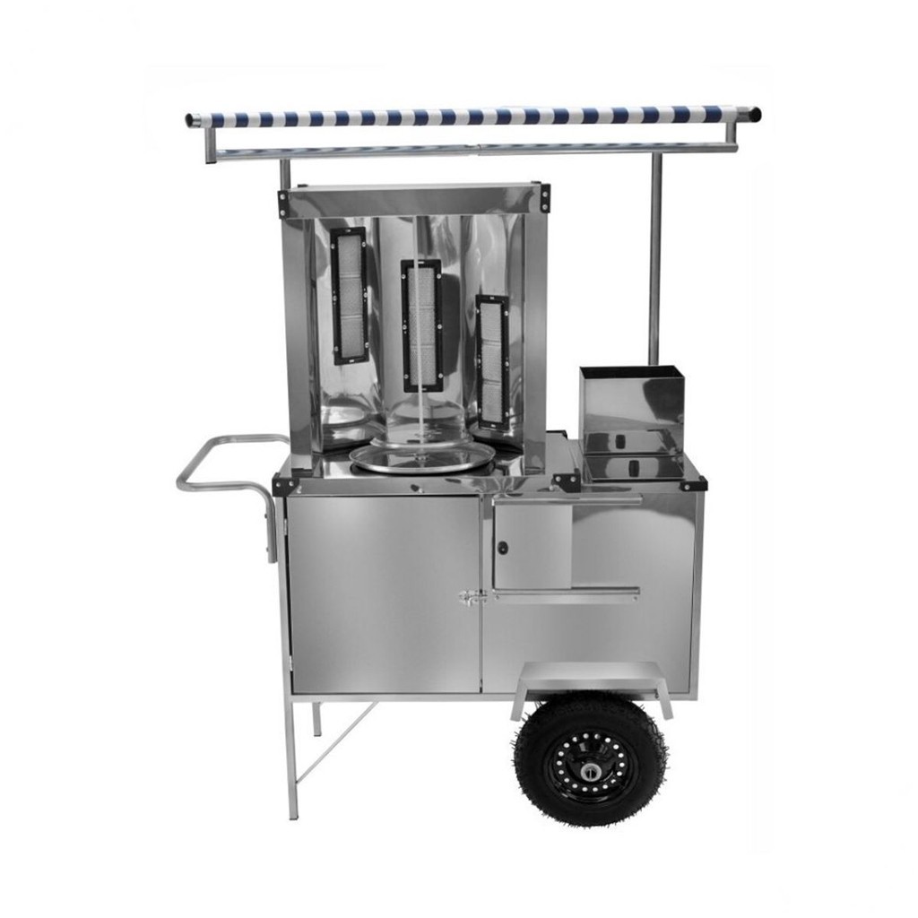 Carrinho Churrasco Grego Inox com Toldo e Rodas Pneumáticas Cefaz