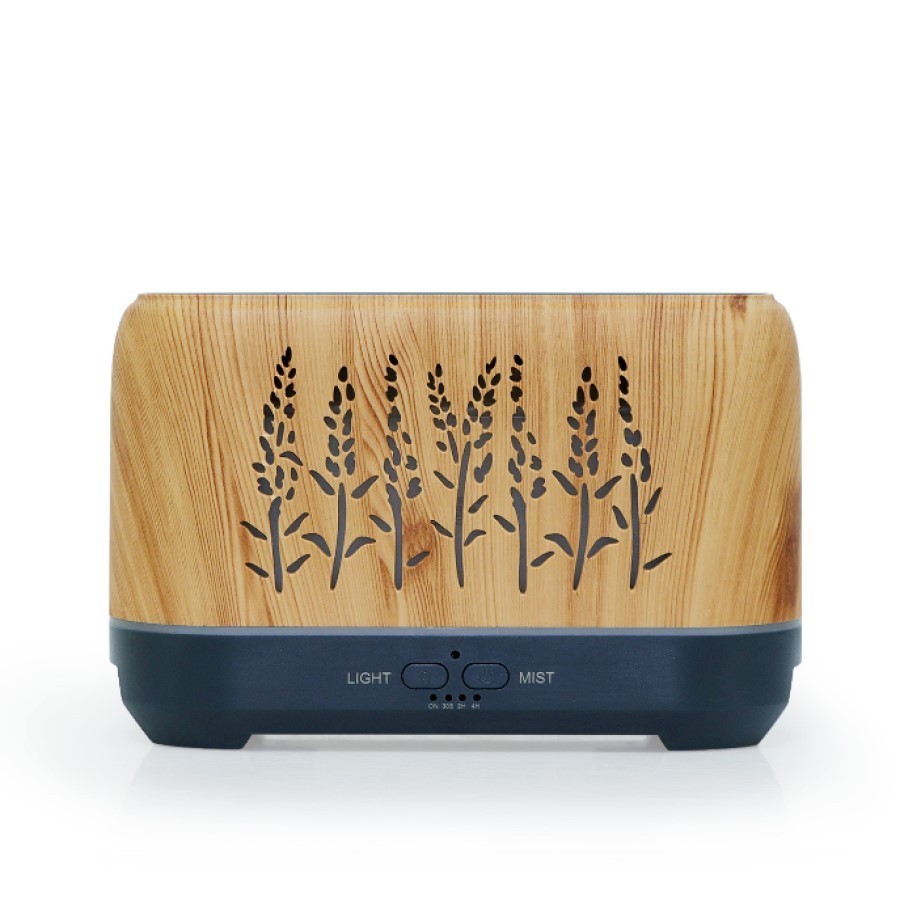 Difusor Umidificador Aromatizador NA COR MADEIRA com Simulador de Chamas Lareira LEd