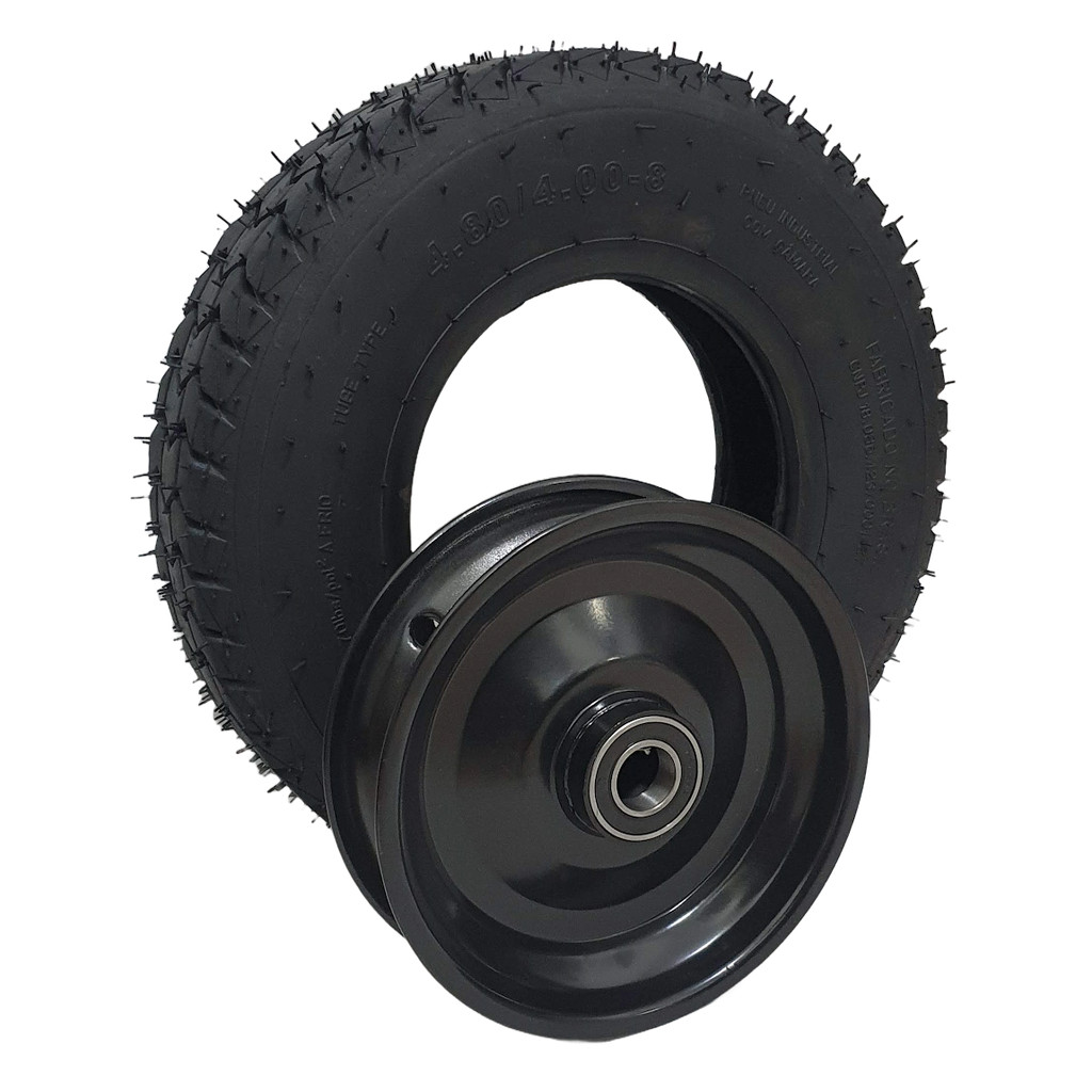 Kit Pneu Carrinho Plataforma Carretinha de Moto 400x8 4 + Roda Roletes Aro 8
