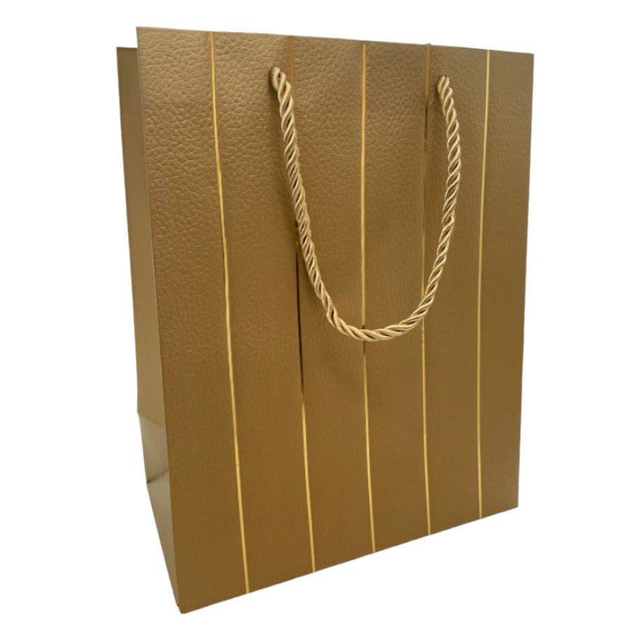 Sacola de Papel para Presente Listras Almofadadas - Dourada - 32x26x12xcm - 1 unidade - Rizzo