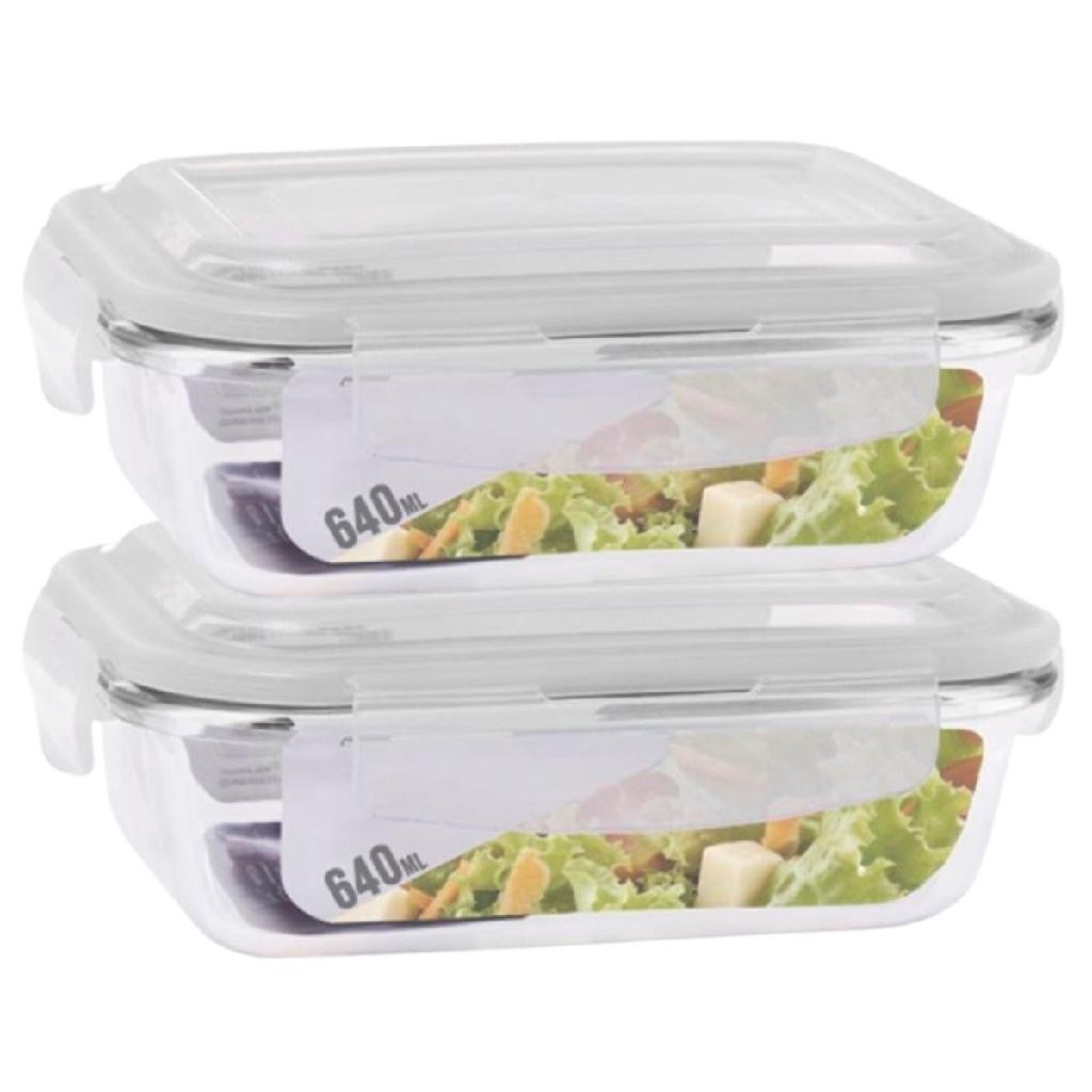 Kit 2 Potes 640ml Hermético Anel Vedação 4 Travas