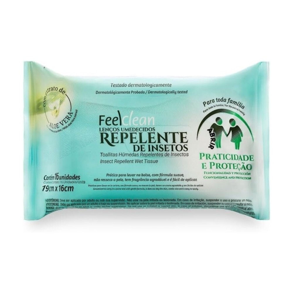 Lenços Umedecidos Feelclean Repelente de Insetos 16 Unidades