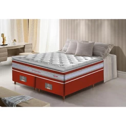 Conjunto Cama Box Queen de Molas Ensacadas D33 com Pillow TOP Cama inBox Select 158x198x71 Vermelho