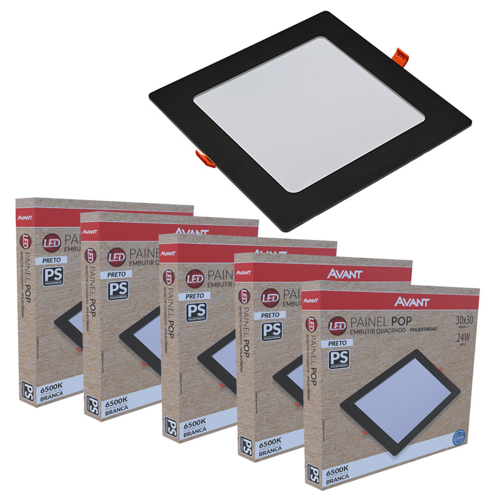 5 Painel Plafon Pop Quadrado Embutir Luz Branco Frio 6500K Bivolt 24w Avant - Home & Living
