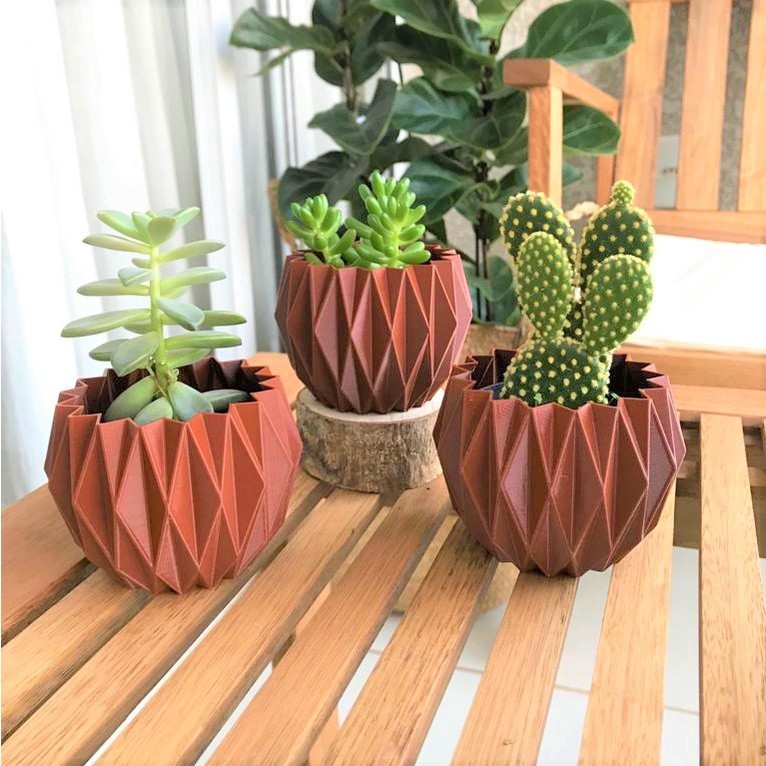 KIT 3 Vasos Vasinho de Plantas Geométricos Cachepot Ondas Decorativos Para Mesa Rosa Arranjo Flores Suculentas Cachepot