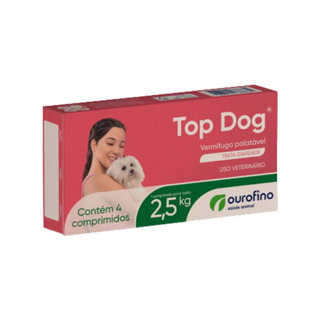 Vermífugo Cães Top Dog 2,5k 4 Compr Ouro Fino Giárdia Vermes em Oferta na Shopee