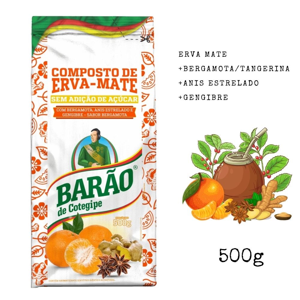 Composto Erva Mate com Bergamota Anis Estrelado e Gengibre 500g Barão de Cotegipe