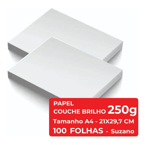 Papel Couche Brilho 250g A4 100 Folhas Suzano Queima Estoque