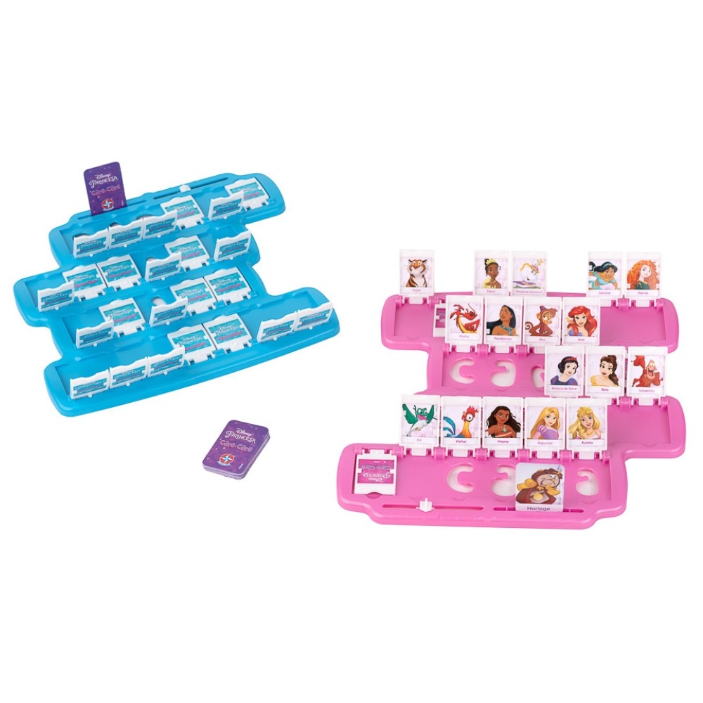 JOGO CARA A CARA PRINCESAS DISNEY ESTRELA BRINQUEDOS MESA FAMÍLIA DIVERSÃO 2 TABULEIROS CARTA MENINA