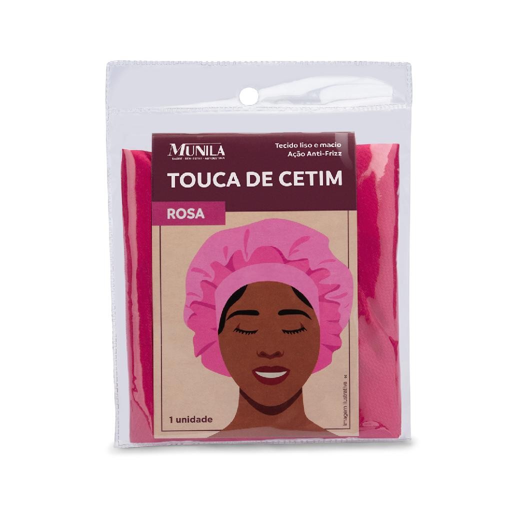 Touca de Cetim Anti Frizz Rosa Munila - Beauty