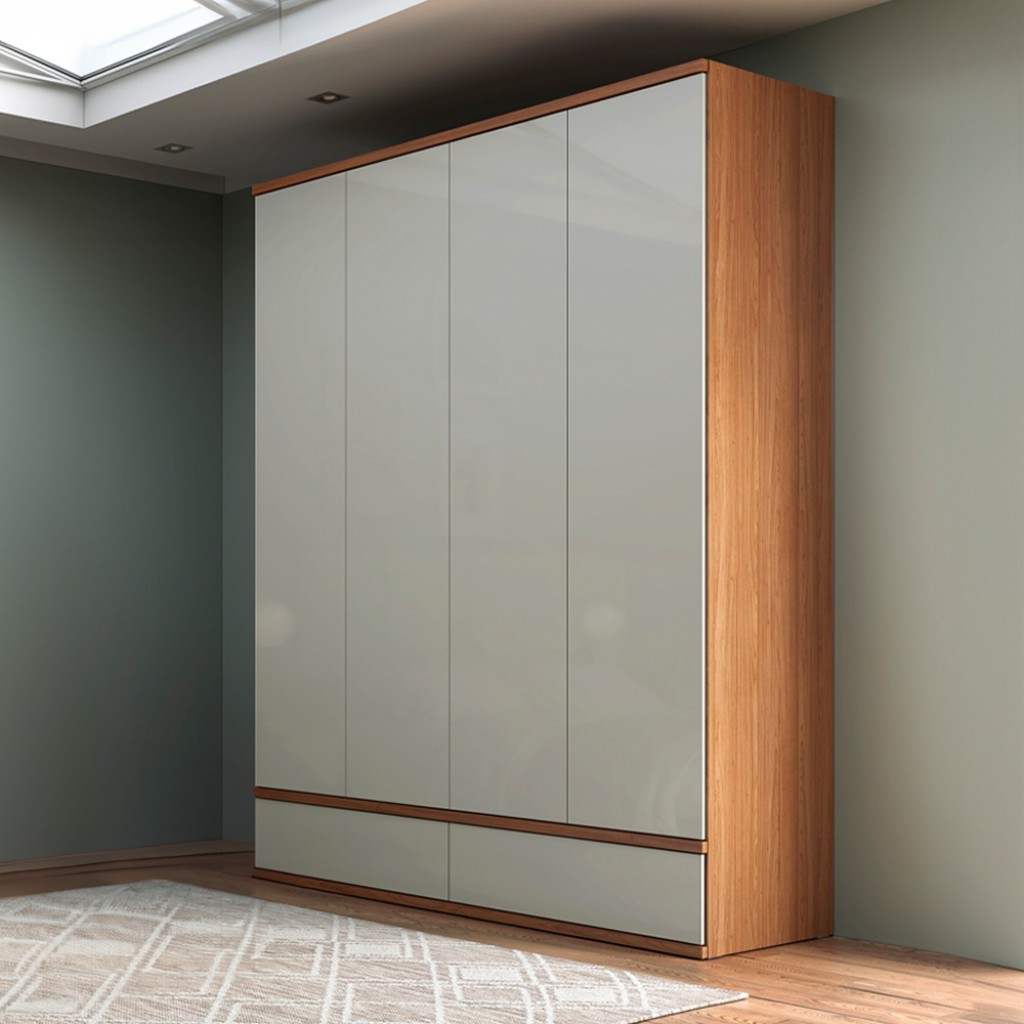 Guarda-Roupa 4 Portas 4 Gavetas 6 Prateleiras Basic Freijó/Off White - Dalla Costa em Oferta na Shopee