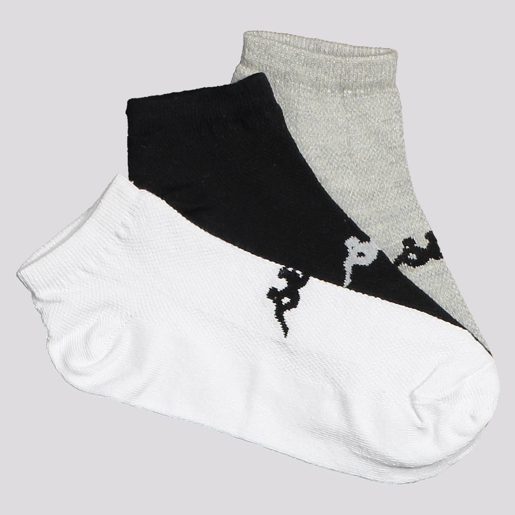 Kit Meia Kappa 3 Pares Sapatilha Branca Cinza e Preta em Oferta na Shopee