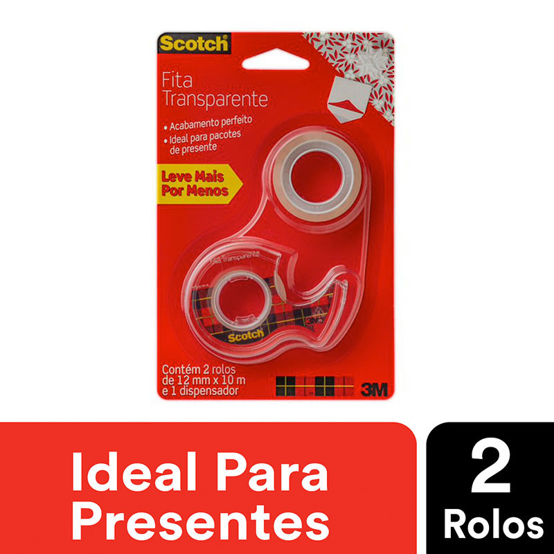 Detalhes do Fita Scotch transparente com 2 rolos e 1 aparelho 12mmx10m 3M