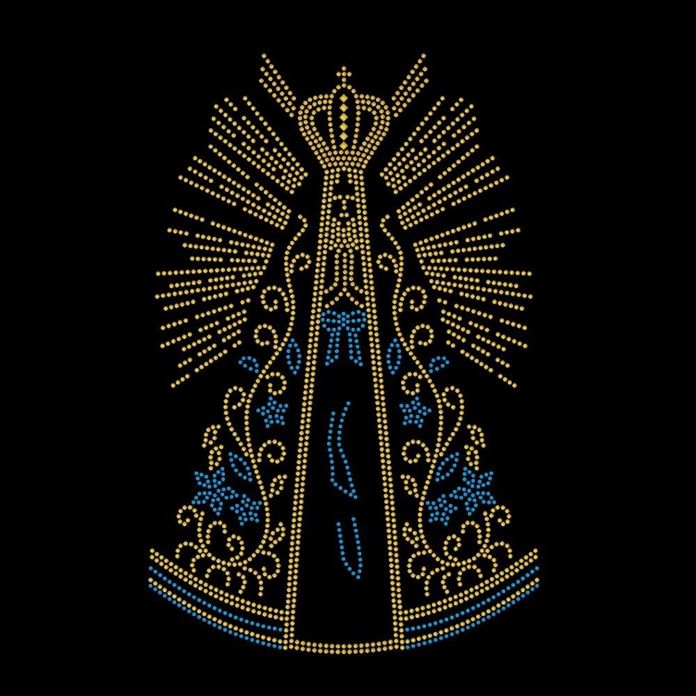 Aplique Nossa Senhora Aparecida Raio em strass hotfix termocolante.