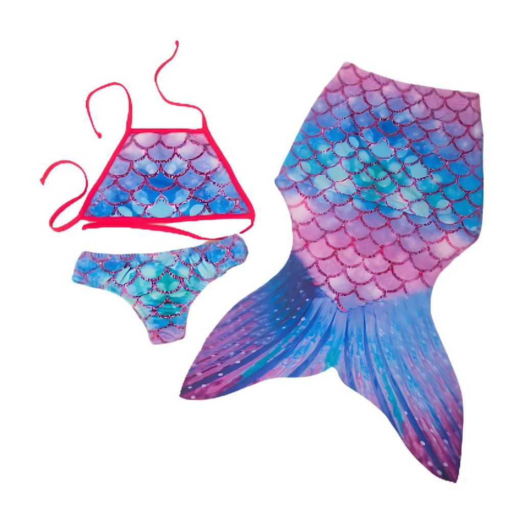 Saia Cauda De Sereia + Biquíni Infantil Juvenil Praia em Oferta na Shopee