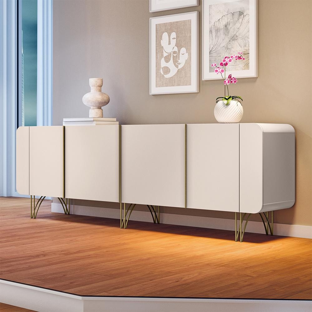 Buffet Decorativo com Puxadores em Alumínio Pés Aço Maciço Virginia Off White G26 - Gran belo em Oferta na Shopee