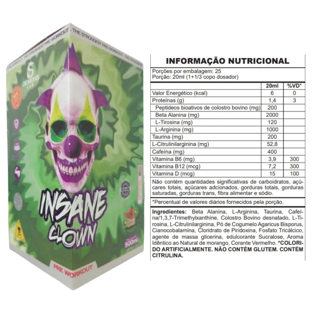 Pré Treino Insane Clown 500ml – Demons Lab — imagem 2 de 2