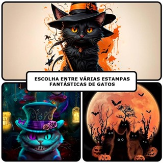 Decoração Festa Halloween Painel Redondo Sublimado Grande Gatinhos Preto 1,50 cm + Suporte em Oferta na Shopee