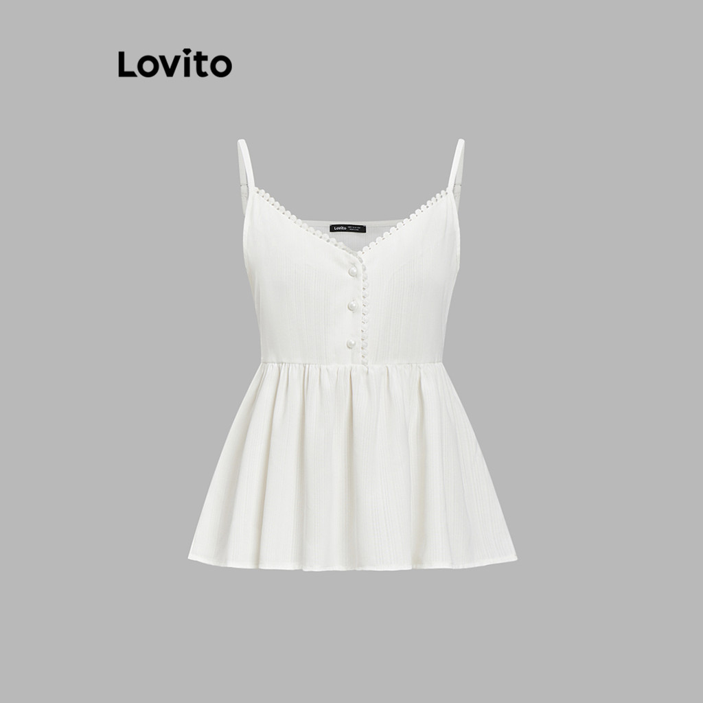 (Trendy) Lovito Regata Casual Com Gola Lisa E Babados Para Mulheres L105MD627 - Women Clothes