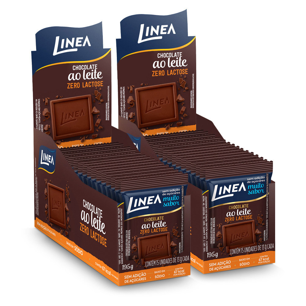 Kit 2 Displays de Mini Chocolate Linea Sabor Ao Leite Zero Lactose 15 unidades de 13g