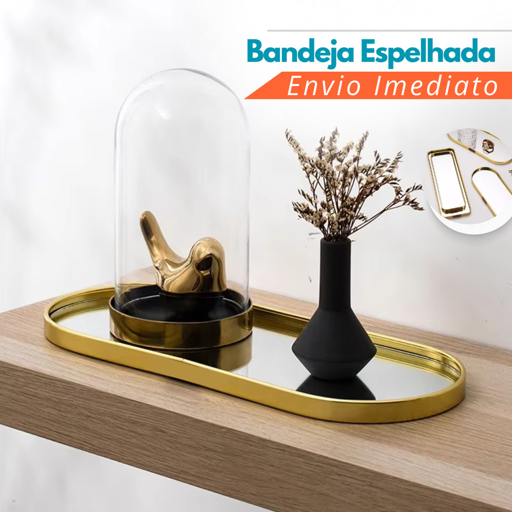 Bandeja Espelhada Porta Objetos Decorativa Espelho Oval Retangular Decoração Multiuso Modelos Diversos