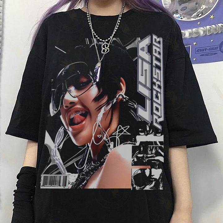 Camiseta 100% Algodão Camiseta Algodão Lisa Rockstar Blackpink Streetwear Masculina e Feminina Preta Oversized T-shirt